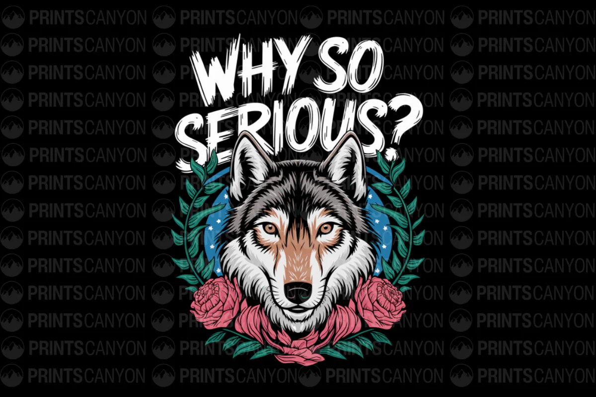 Why So Serious? Wolf T-Shirt Design with Floral Elements