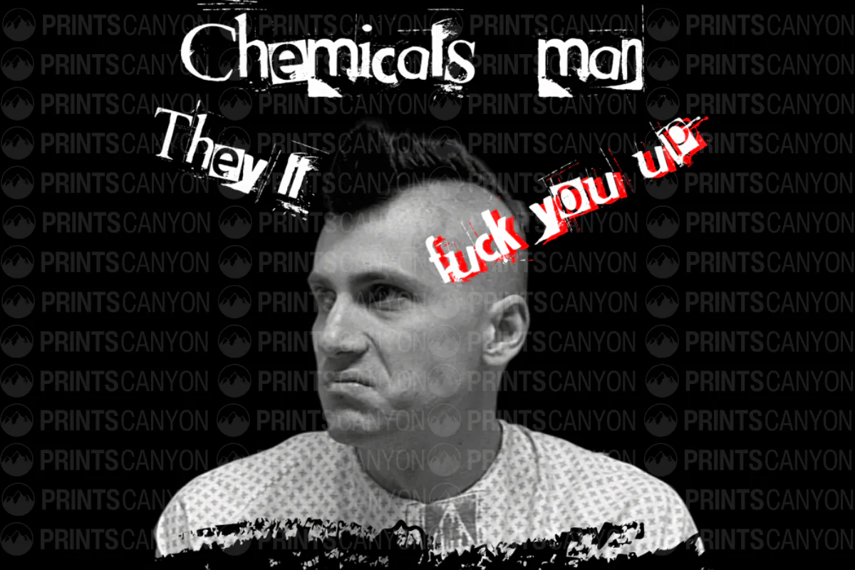 Chemicals Man T-Shirt Design with Bold Text and Edgy Graphics
