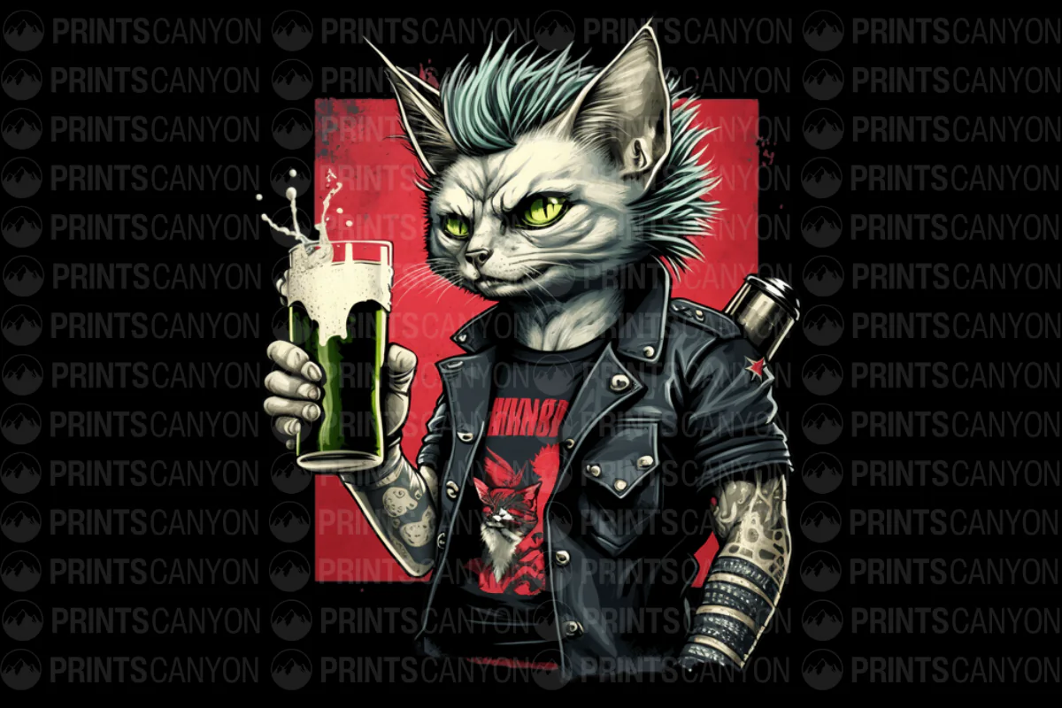 Punk Cat with Beer T-Shirt Design for Cat Lovers and Rock Enthusiasts
