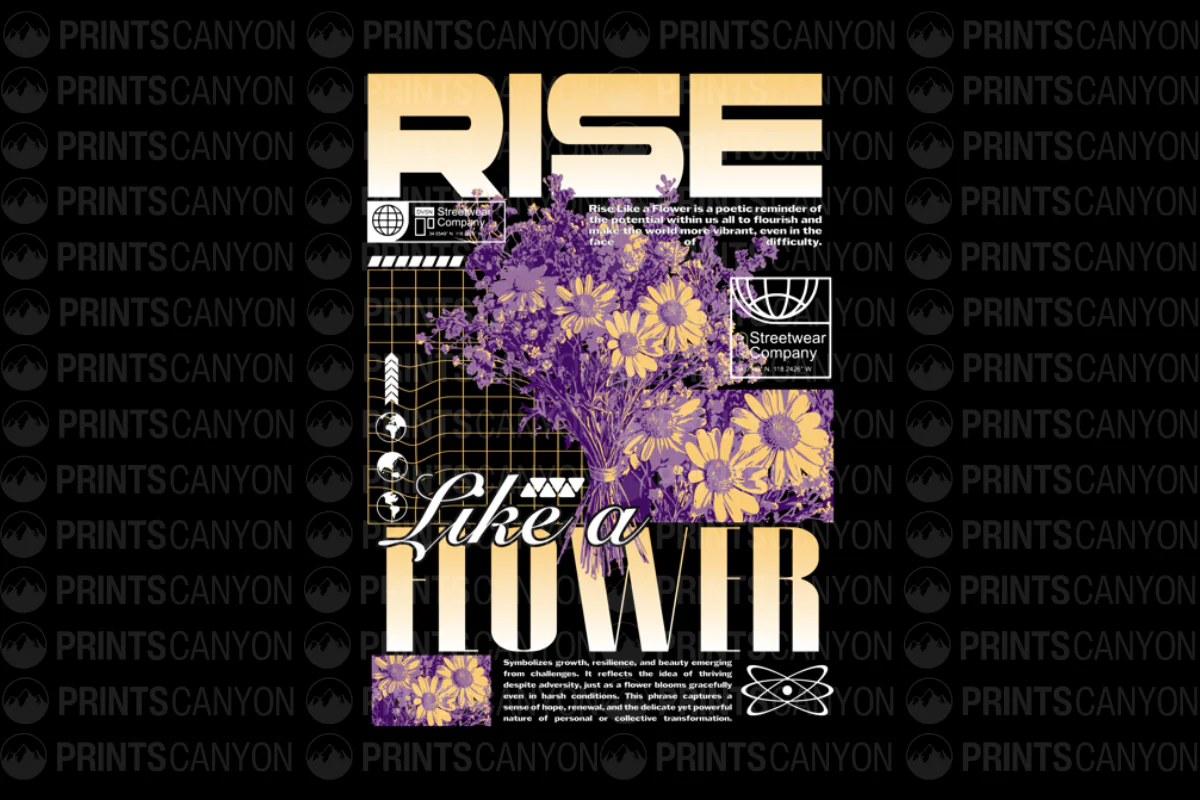 Rise Like a Flower Inspirational T-Shirt Design for Personal Growth and Resilience