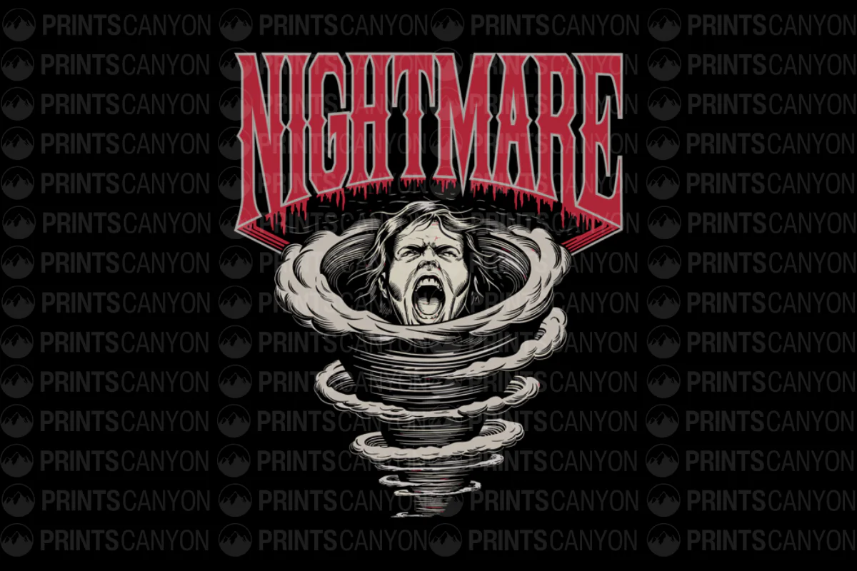 Nightmare T-Shirt Design with Screaming Face and Whirlwind Graphics