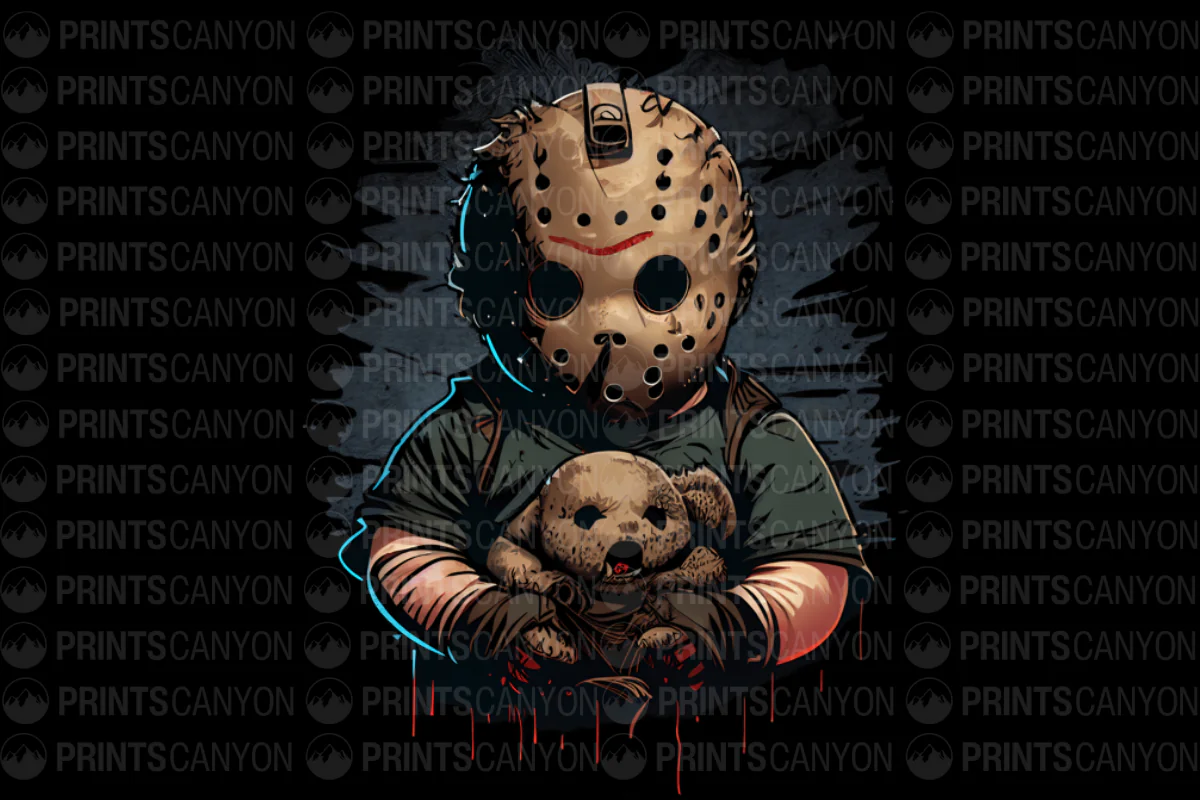 Creepy Cute: Jason with Teddy Bear T-Shirt Design for Horror Fans
