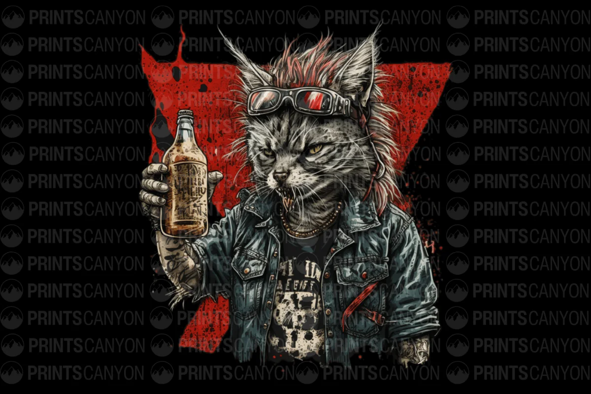 Punk Rock Cat T-Shirt Design with Mohawk and Sunglasses