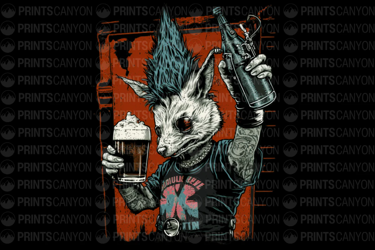 Punk Rock Fox with Beer and Grenade T-Shirt Design