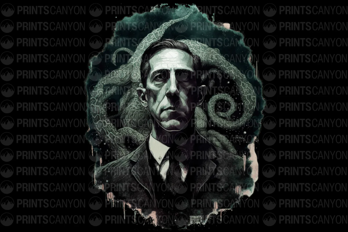 Mystical Horror: Lovecraft-Inspired T-Shirt Design with Intricate Tentacles