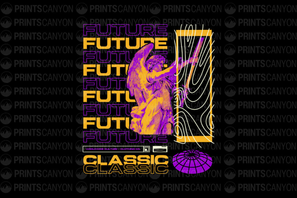 Future Classic T-Shirt Design with Retro Angel Graphic and Bold Typography