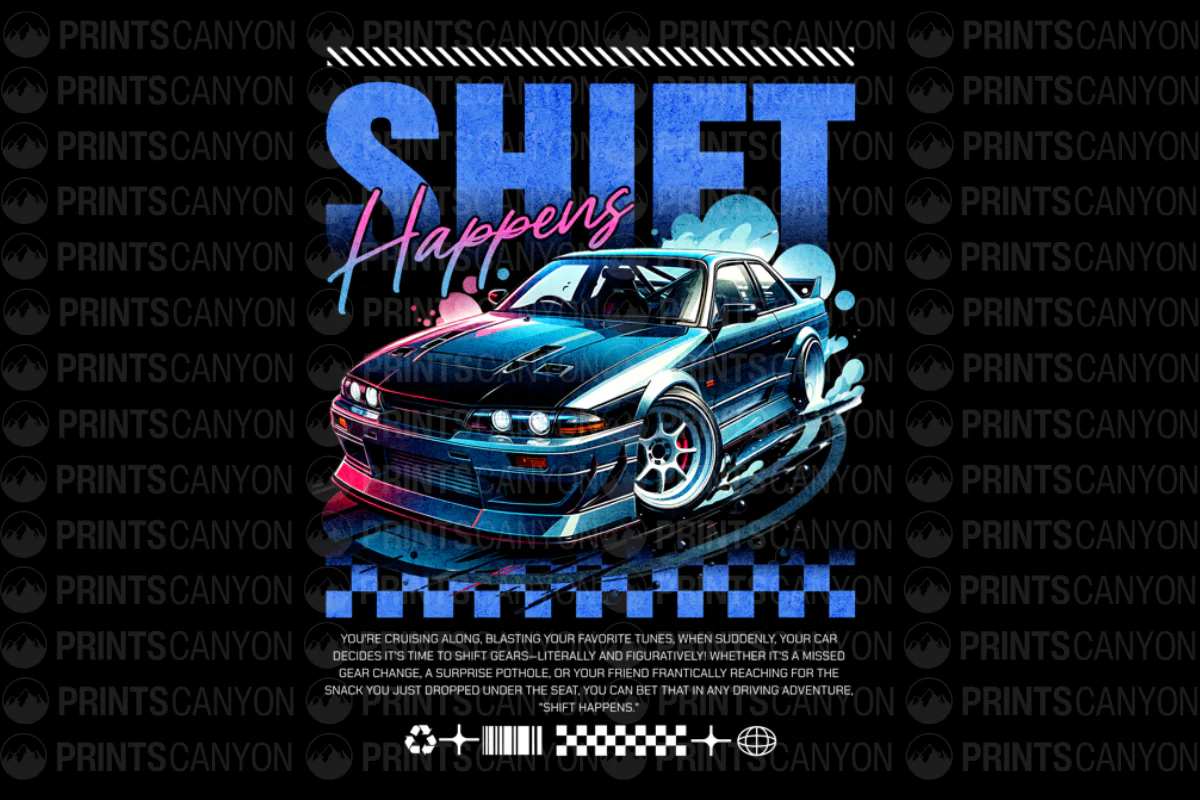 Shift Happens T-Shirt Design for Car Enthusiasts and Fun Drivers