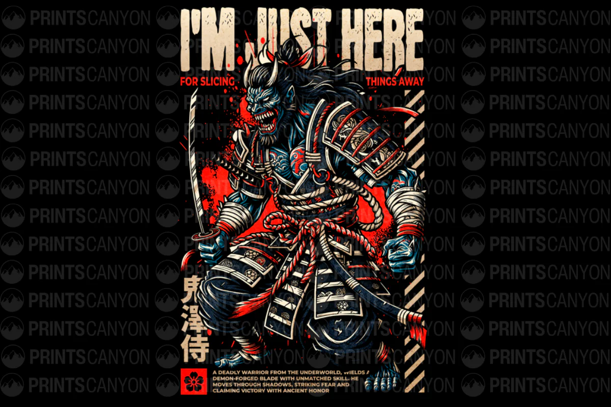Samurai Warrior T-Shirt Design for Slicing Through Shadows and Claiming Victory