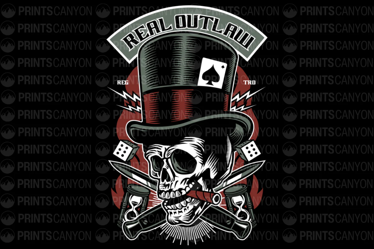 Real Outlaw Skull and Top Hat T-Shirt Design for Rebels and Adventurers