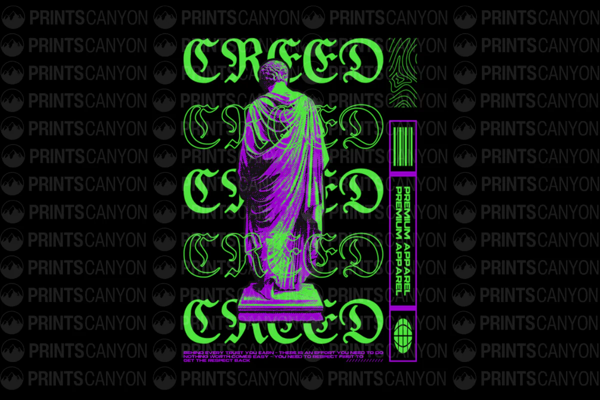 CREED T-Shirt Design - Premium Apparel with Unique Purple and Green Graphic Elements