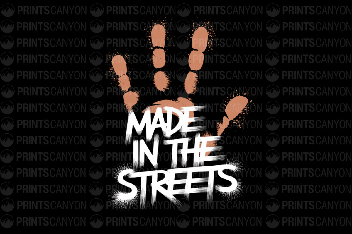 Made in the Streets Handprint T-Shirt Design for Urban Style Enthusiasts