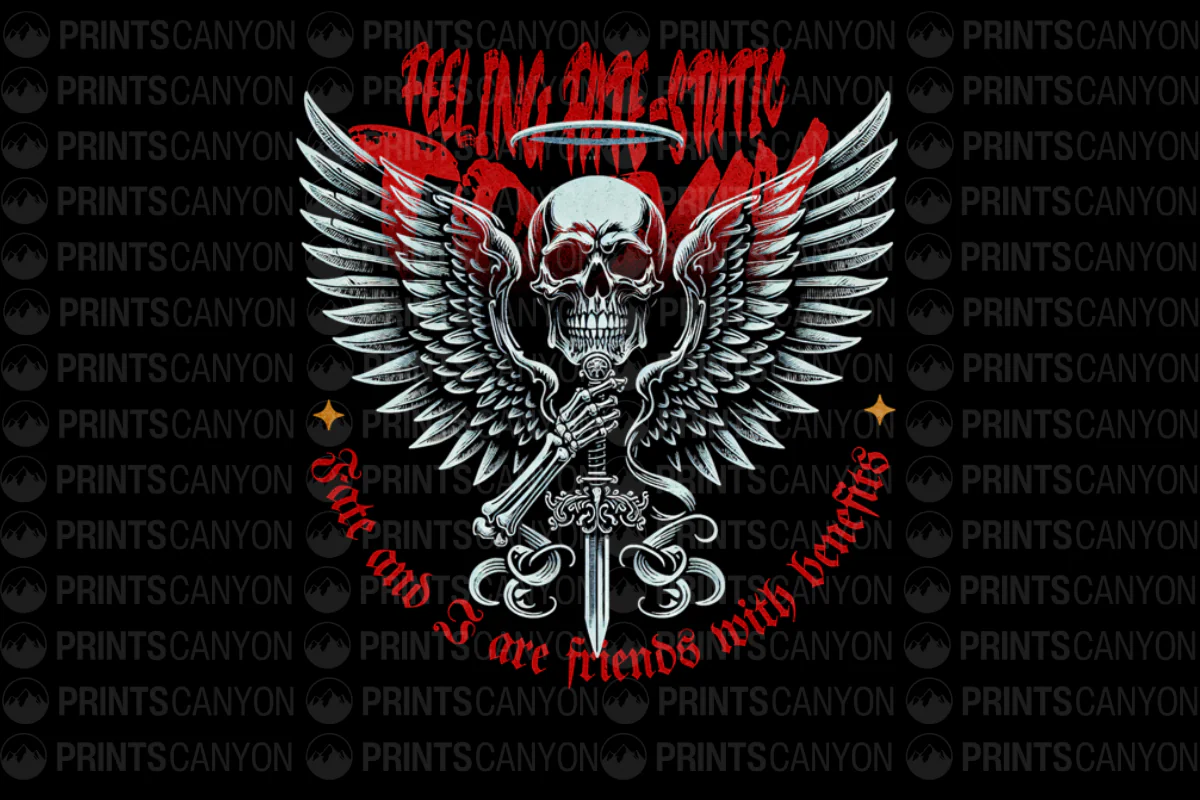 Skull and Wings T-Shirt Design with Fate and Friends Theme