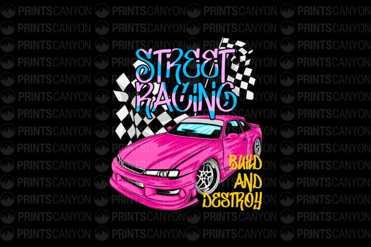 Street Racing Build and Destroy T-Shirt Design for Car Enthusiasts