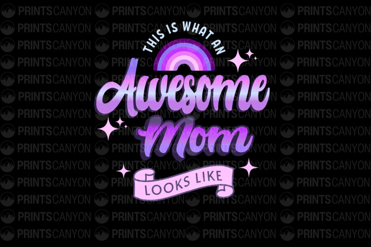 Awesome Mom T-Shirt Design with Rainbow and Stars Printable Digital File