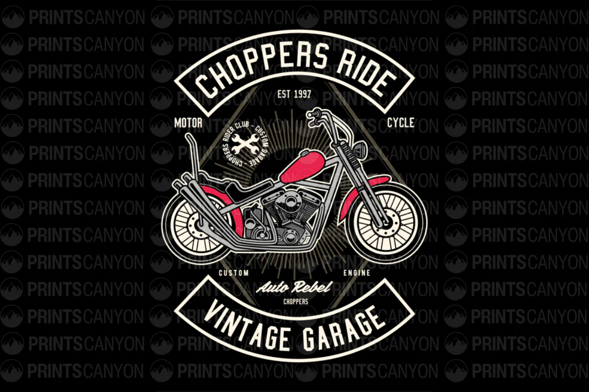 Choppers Ride Vintage Garage T-Shirt Design for Motorcycle Enthusiasts