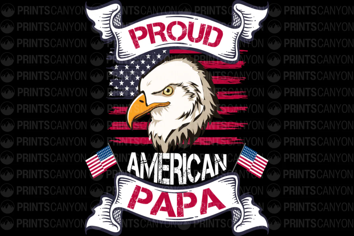 Proud American Papa T-Shirt Design with Eagle and Flag Graphic
