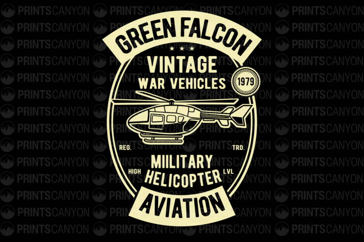 Vintage Military Helicopter T-Shirt Design Green Falcon Aviation Retro Style