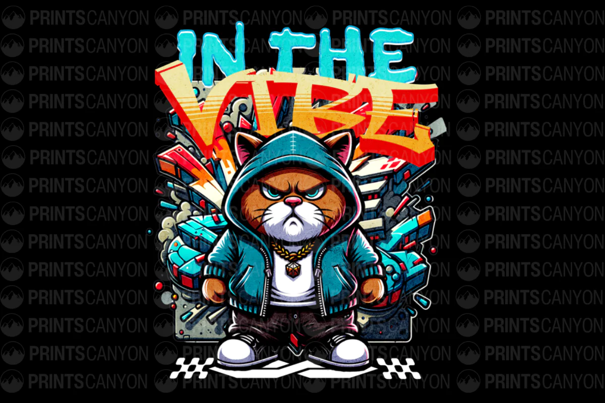 Cool Cat Streetwear T-Shirt Design with Bold Vibe Graphic