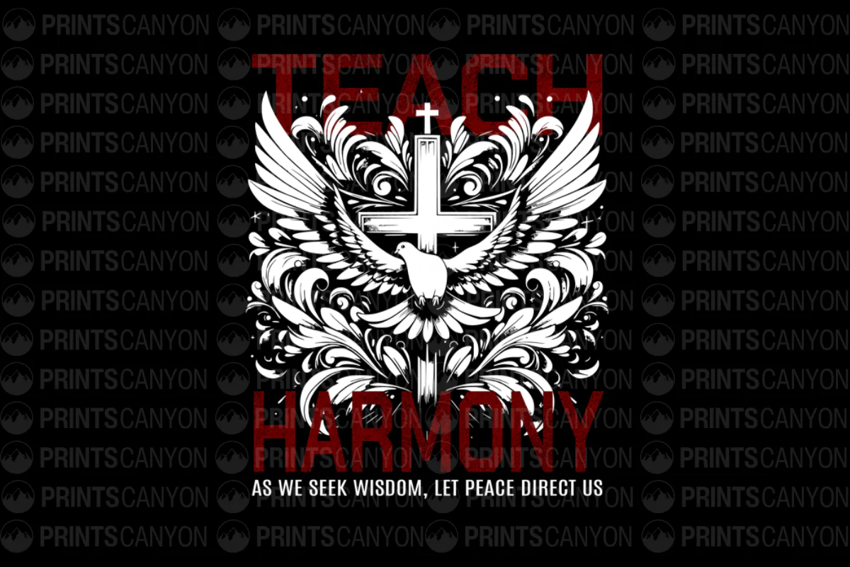 Teach Harmony Dove and Cross Inspirational T-Shirt Design